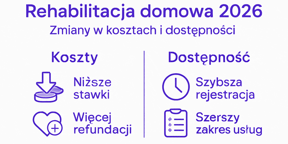 Grafika pokazująca, ile kosztuje i jak łatwo można skorzystać z rehabilitacji w domu