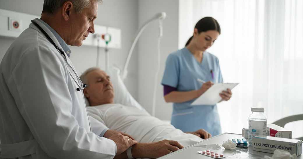 Lekarz sprawdza, czy u pacjenta występują symptomy wskazujące na udar mózgu