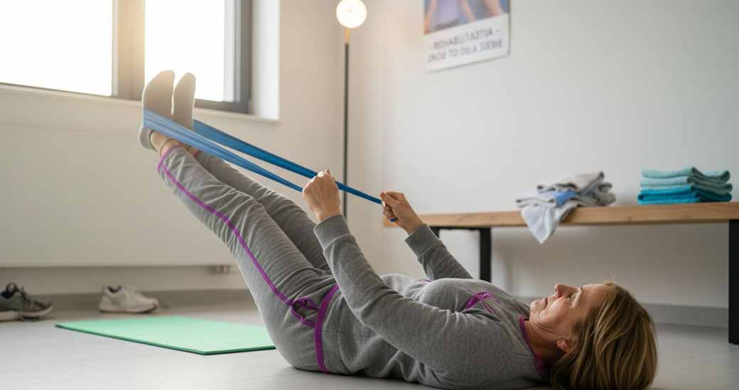 Kobieta wraca do sprawności dzięki ćwiczeniom rehabilitacyjnym po przebytym udarze.