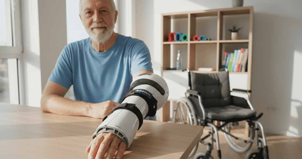 Zbliżenie na nowoczesne ramię rehabilitacyjne w klinice