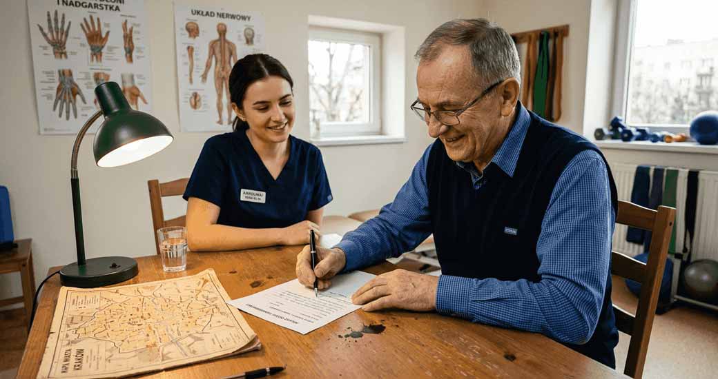 Pacjent samodzielnie ocenia postępy w rehabilitacji, wypełniając odpowiednią ankietę.